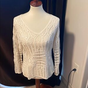 White Crochet Knit Sweater